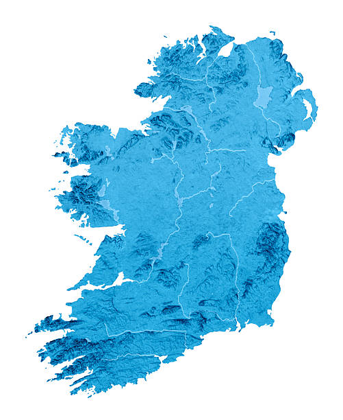 mapa de irlanda topographic aislado - bann fotografías e imágenes de stock