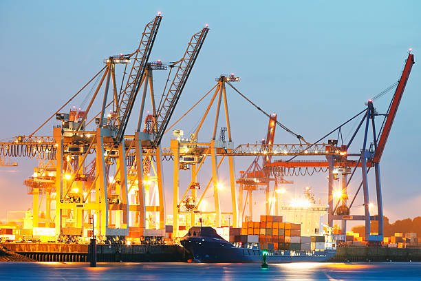 istock Container Ship Being Unloaded at Dusk, Hamburg Harbor 471873453