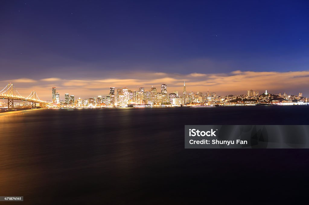 San Francisco: Bay Bridge from Treasure Island Bay Bridge of San Francisco Night Stock Photo