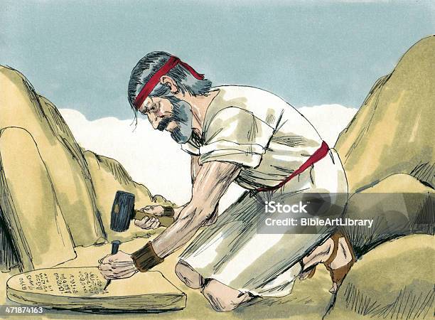 Moses Preparing Tablets Stock Photo - Download Image Now - Ten Commandments, Moses - Religious Figure, Abraham - Biblical Figure