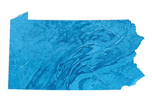 3D render and image composing: Topographic Map of Pennsylvania, USA. Isolated on White. High quality relief structure!