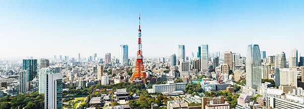 panorama de tóquio, japão - tokyo prefecture skyline japan panoramic - fotografias e filmes do acervo