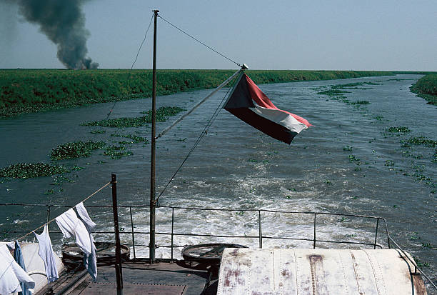 Ferry Boat on the White Nile in Southern Sudan stock photo