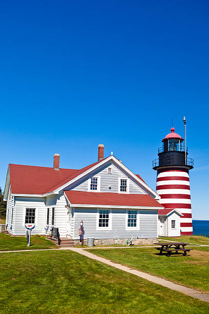 West Quoddy Head Light In Maine The West Quoddy Head Light Was Opened In 1808 And Is The Easternmost Lighthouse On The Continental United States. quoddy head state park stock pictures, royalty-free photos & images