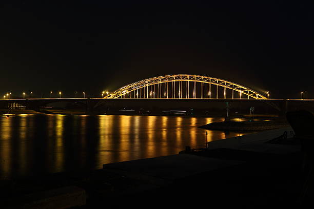 Road Bridge over the river Waal at Nijmegen, the Netherlands  by night. 