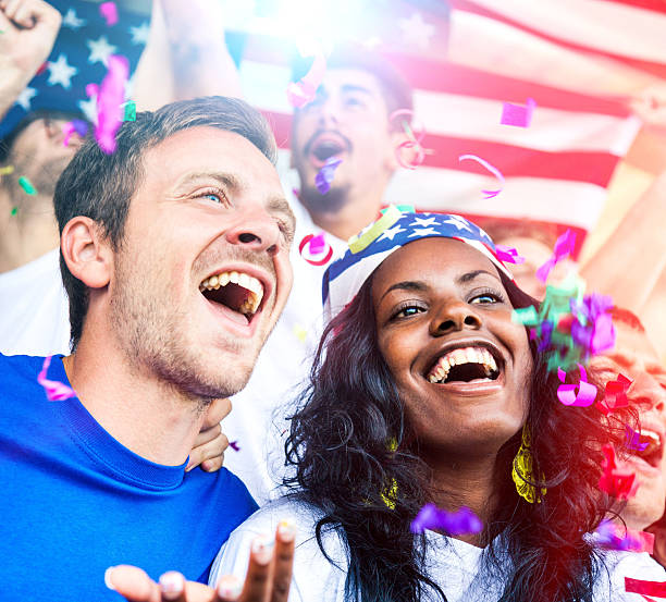 istock Group of happy USA supporters 471877073