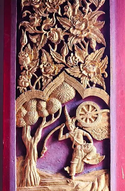 Traditional Thai style woodcraft church window