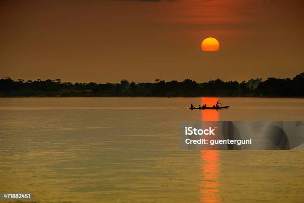 Pirogue At Sunset Congo River Stock Photo - Download Image Now - Congo River, Democratic Republic of the Congo, Africa