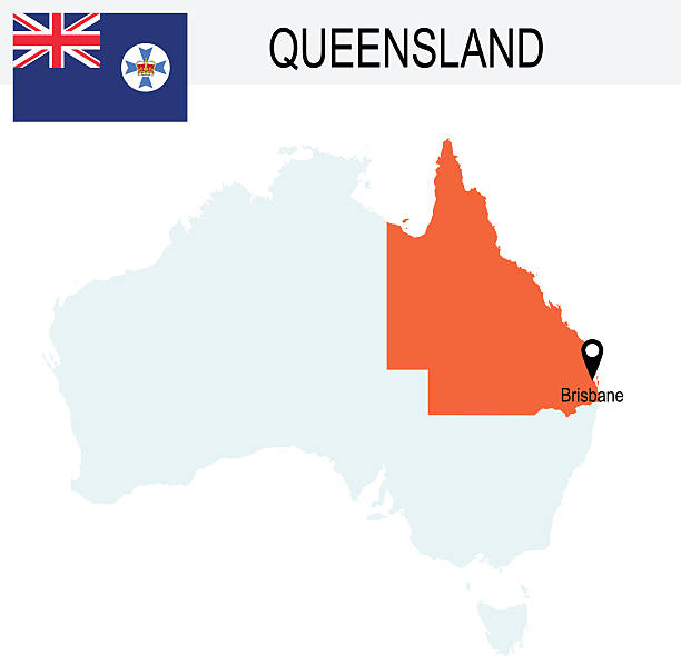Australia Territories Of Queensland's map and Flag Detailed vector map of the State and Flag.  australia cartography map queensland stock illustrations