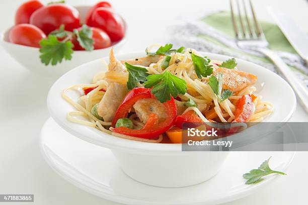 Pasta With Chicken And Vegetables Stock Photo - Download Image Now - Carrot, Chicken - Bird, Chicken Meat