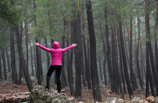istock Woman Standing In Pine Forest 471883906
