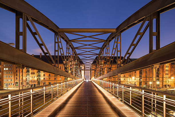 A pedestrian bridge in the Hamburg Speicherstadt.