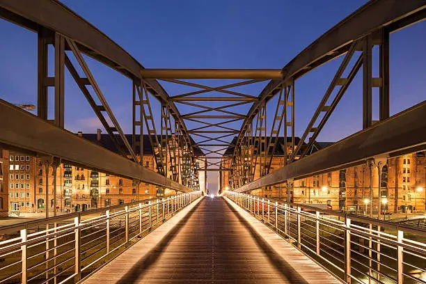 A pedestrian bridge in the Hamburg Speicherstadt.