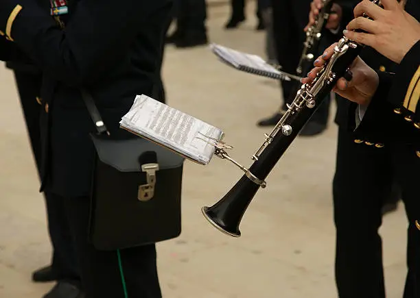 Photo of Marching military band at the parade. Clarinet
