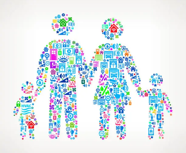 Vector illustration of Family on Home Automation and Security Vector Background