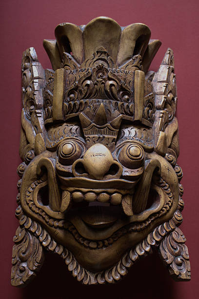 인도네시아인 폴리네시아식 목재 ㅁ마스크, 레드 - bali sculpture balinese culture human face 뉴스 사진 이미지