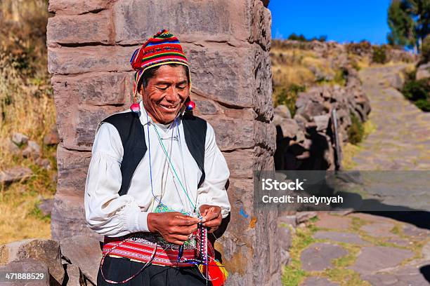 Man Knitting On Taquile Island Lake Titicaca Peru Stock Photo - Download Image Now