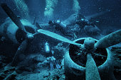 Submerged And Ruined Propeller Plane in Aegean Sea, Bodrum, Turkey