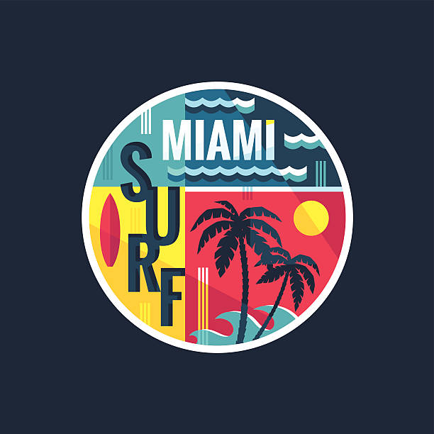surf-майами-векторные иллюстрации для футболка - text surfing surf palm tree stock illustrations