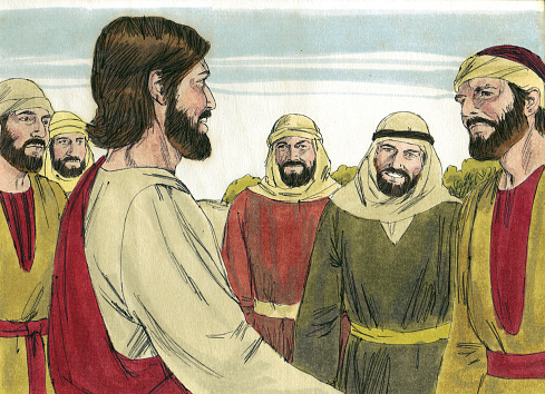 Jesus chose twelve men to be his disciples or apostles. They came from all walks of life—tax collector to fisherman. They traveled with him during his ministry years. After his death, resurrection, and ascension, the disciples continued to share the message of Jesus. They shared his story and were empowered by the Holy Spirit to perform miracles.