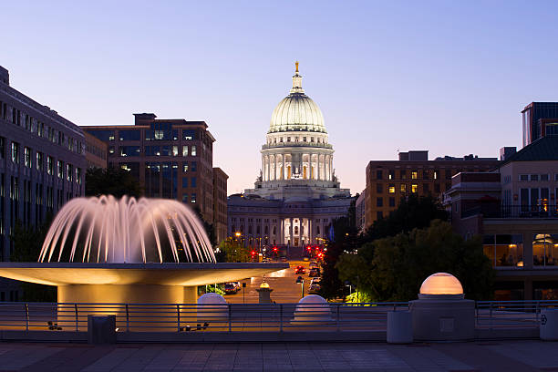 Madison, Wisconsin capitol building at night stock photo