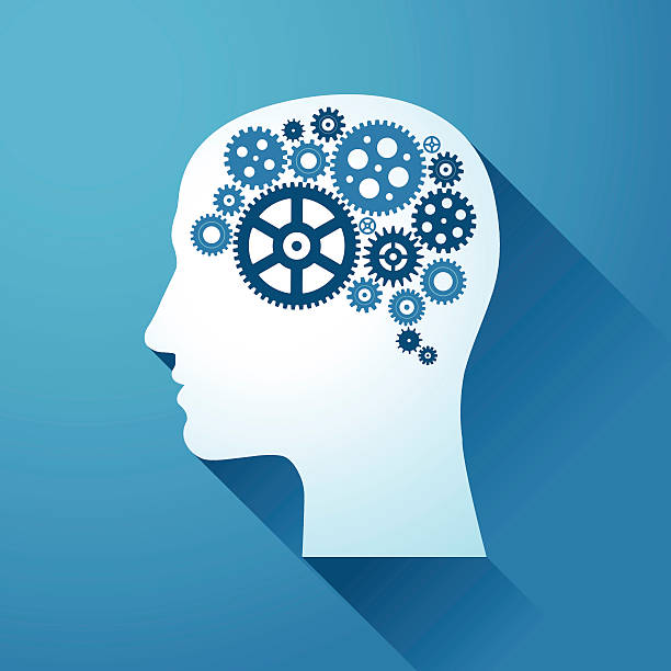 головы человека с набором шестерни на его мозга - brain concentration mental illness intelligence stock illustrations