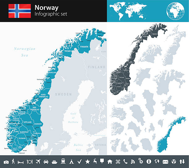 illustrations, cliparts, dessins animés et icônes de norvège-plan de l'infographie-illustration - map of norway