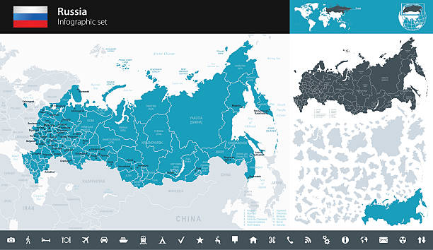 ilustraciones, imágenes clip art, dibujos animados e iconos de stock de rusia-mapa-ilustración infografía - república de karelia rusia