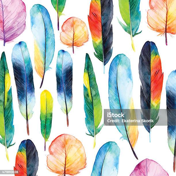 Watercolor Feathers Set Hand Drawn Vector Illustration With Colorful Feathers Stock Illustration - Download Image Now