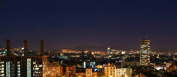 Night view from Montjuic over Barcelona, Spain.