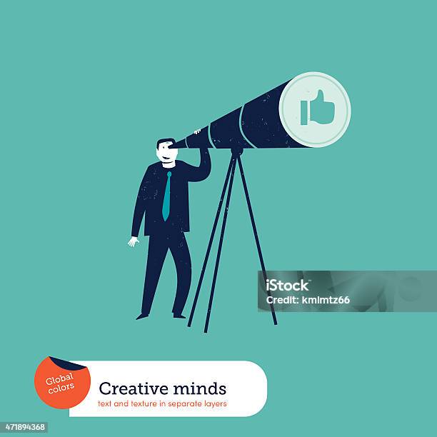 Businessman With Telescope Watching An I Like Hand Stock Illustration - Download Image Now - 2015, Adult, Adults Only
