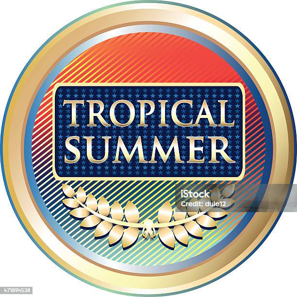 Tropical Summer Gold Label Stock Illustration - Download Image Now - 2015, Award, Badge