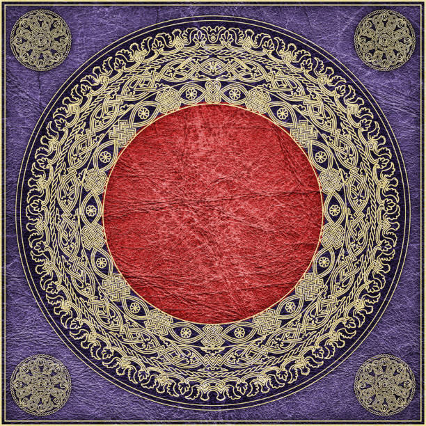 istock High Resolution Animal-skin Purple Parchment with Rosette-shaped Arabesque Gilded Pattern 471895639