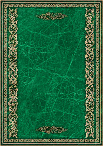istock High Resolution Green Animal-skin Parchment with Arabesque Gilded Decorative Pattern 471895929