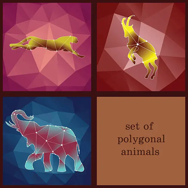Vector illustration of set of polygonal animals