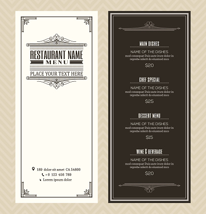 Restaurant or cafe menu design template with vintage retro frame