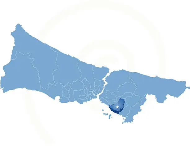 Vector illustration of Istanbul Map with administrative districts where Kartal is pulle