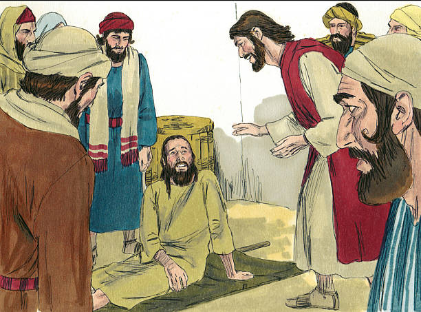 Jesus and Crippled Man stock photo