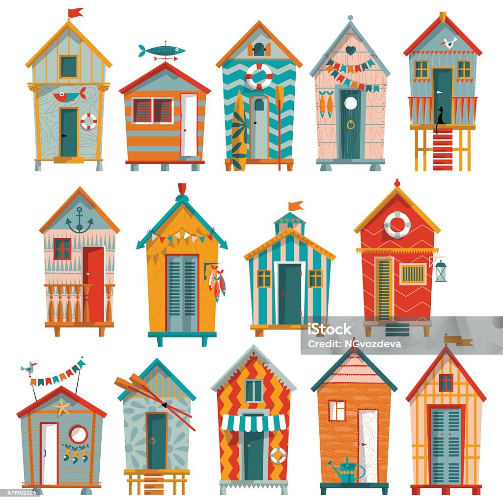 Various multi-colored Beach Huts. Various multi-colored Beach Huts. Vector illustration Beach Hut stock vector