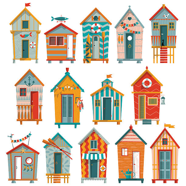 Various multi-colored Beach Huts. Various multi-colored Beach Huts. Vector illustration beach hut stock illustrations