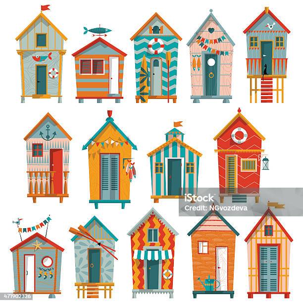 Various Multicolored Beach Huts Stock Illustration - Download Image Now - Beach Hut, Beach, Hut