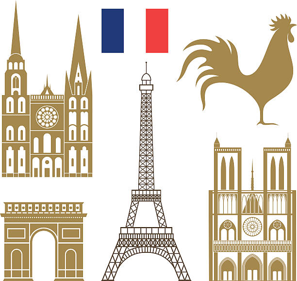 Symbols in gold and gray representing France ( EPS. JPEG ) crazy chicken stock illustrations