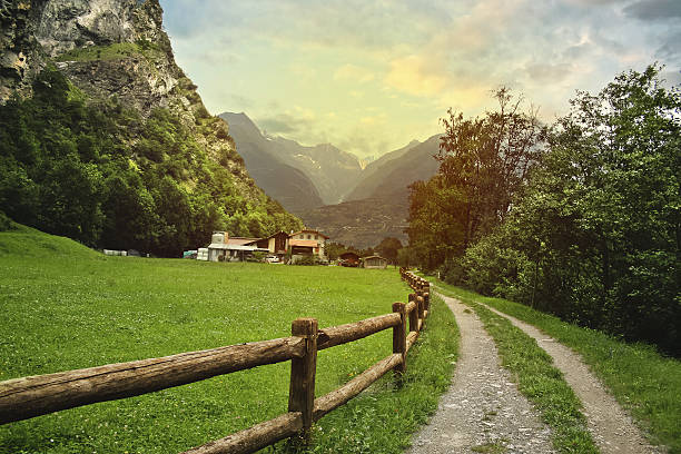 alpes suisses - footpath european alps fence woods photos et images de collection