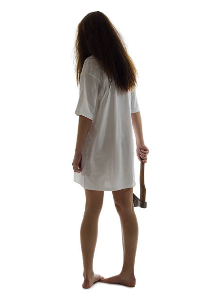 Zombie girl with axe isolated
