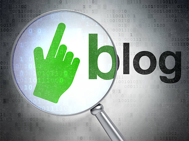 istock Web design concept: Mouse Cursor and Blog with optical glass 471904139