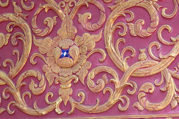 stucco gold red wall burgundy color thai art