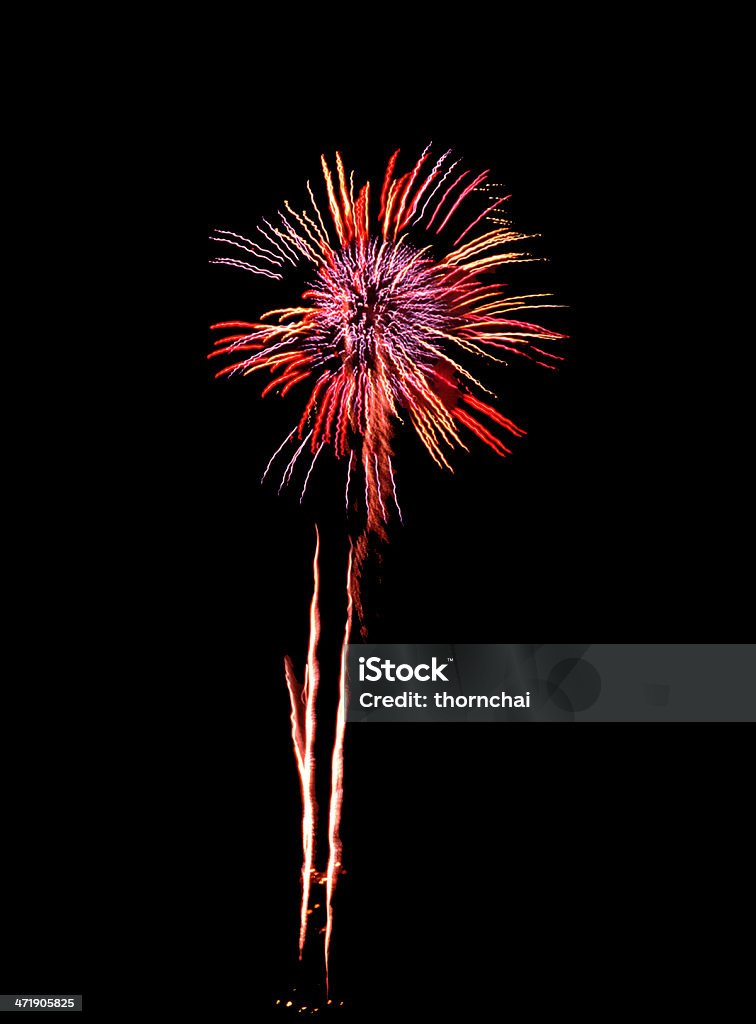 Firework Celebrate Tree Shape Firework in tree shape bloom on isolate black background. Brightly Lit Stock Photo
