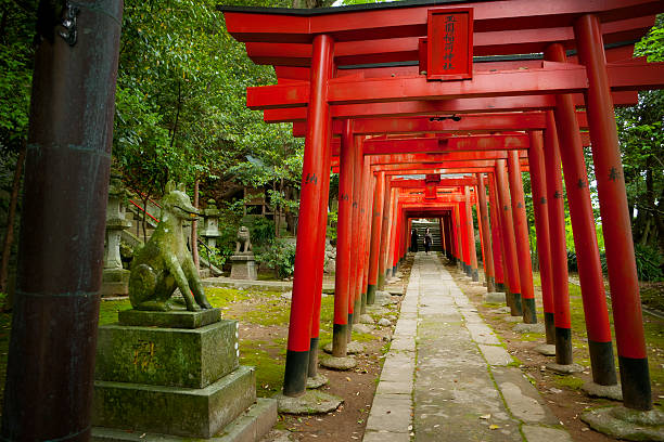 Japan Shinto Shrine Red Gates Stock Photo - Download Image Now