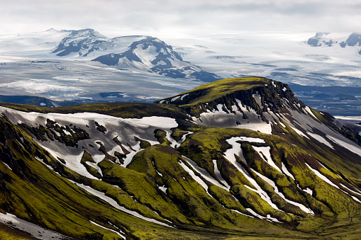 Mountains on the Laugavegur Trail in the Landmannalaugar region of Iceland.