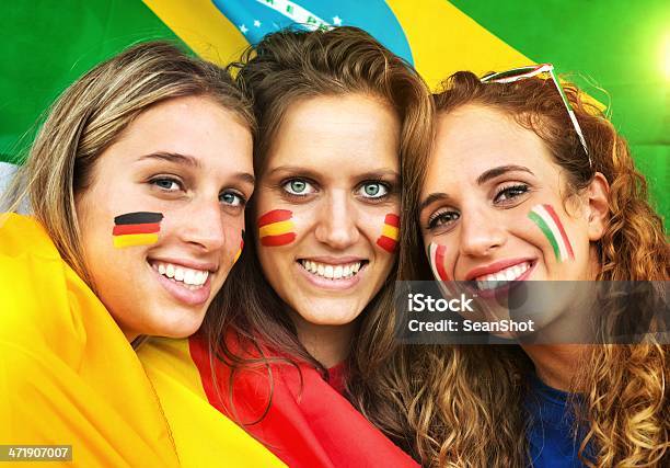 Italian German And Spanish Fans Brazilian Flag In The Background Stock Photo - Download Image Now